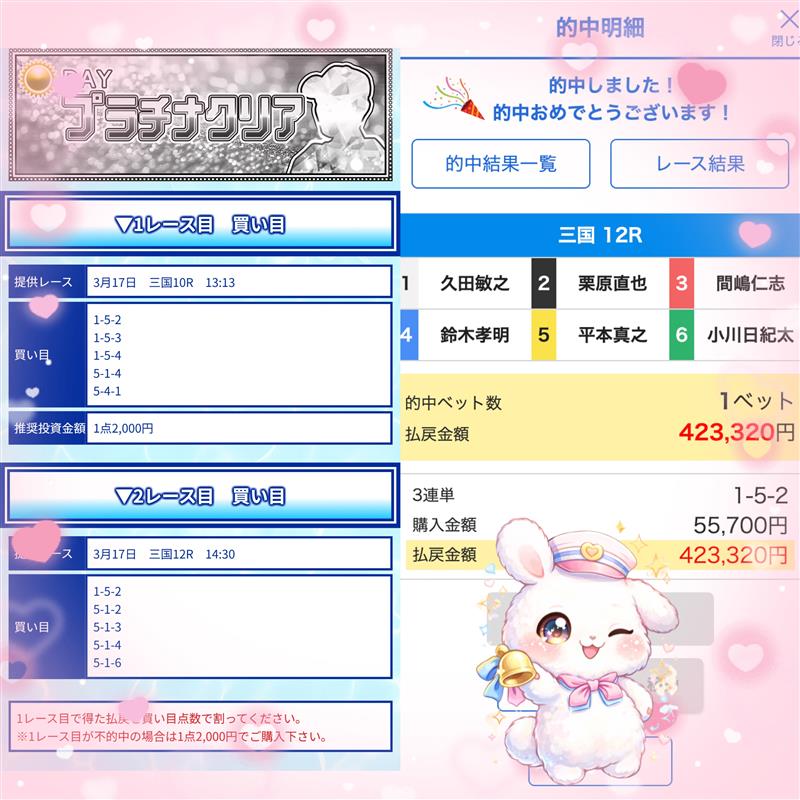 クリアボートの的中結果。競艇予想サイトは詐欺ではないか検証した実績画面