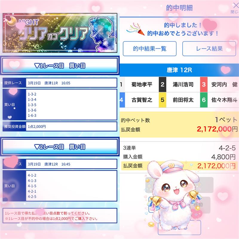 クリアボートの的中結果。競艇予想サイトは詐欺ではないか検証した実績画面